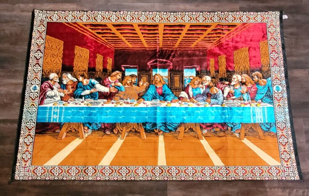 Vtg LAST SUPPER Jesus Christ Religious Tapestry Wall Home Decor 74 X 48 Velvet